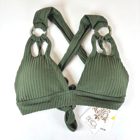 BECCA Line N Sand Skylar Halter Bikini Swim Top Size M Cactus Green Textured NWT - Picture 4 of 7